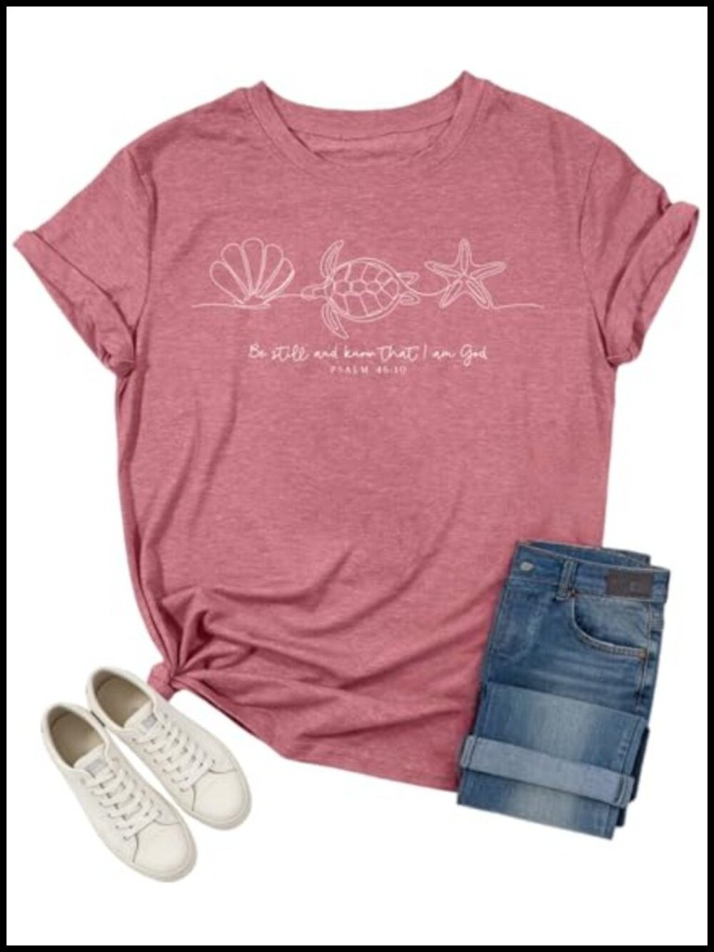 Christian Sea Turtle T-Shirt Women Be Still and Know Cotton Blend Summer Beach